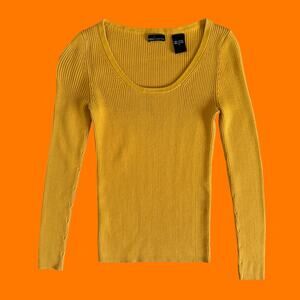 90's 00's vintage yellow ribbed long sleeve bodycon y2k top S moda international